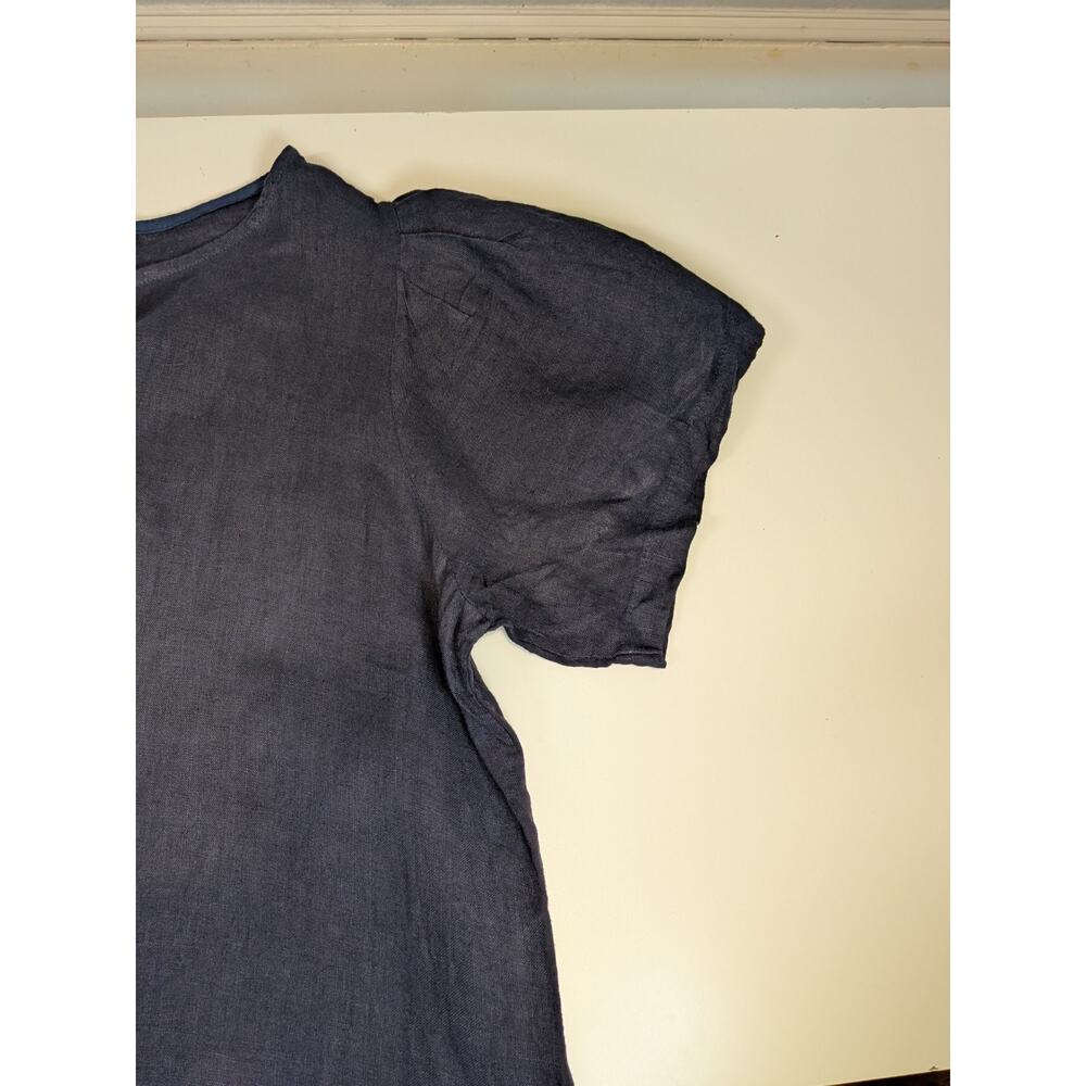 Bellambra Navy Linen Dress Size 1X Made In Italy Crochet Trim Short Sleeve - Picture 6 of 10